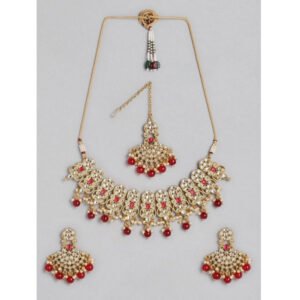 Women's Rose Gold Plated Alloy Necklace & Earings Set (Red)