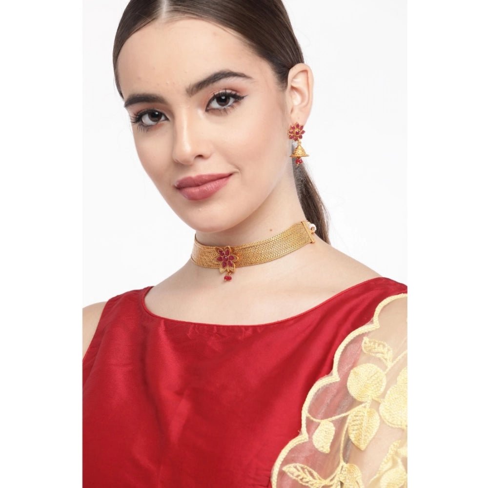 Women's Rose Gold Plated Alloy Necklace & Earings Set (Gold) - Image 2