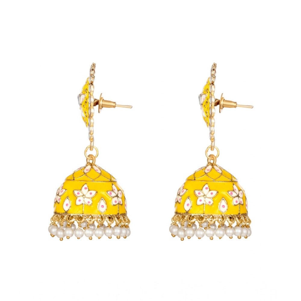 Women's Rose Gold Plated Alloy Earrings (Yellow) - Image 4
