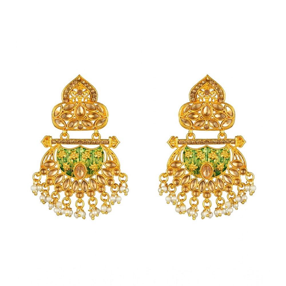 Women's Rose Gold Plated Alloy Kundan Earrings & Mangtikka (Green) - Image 3