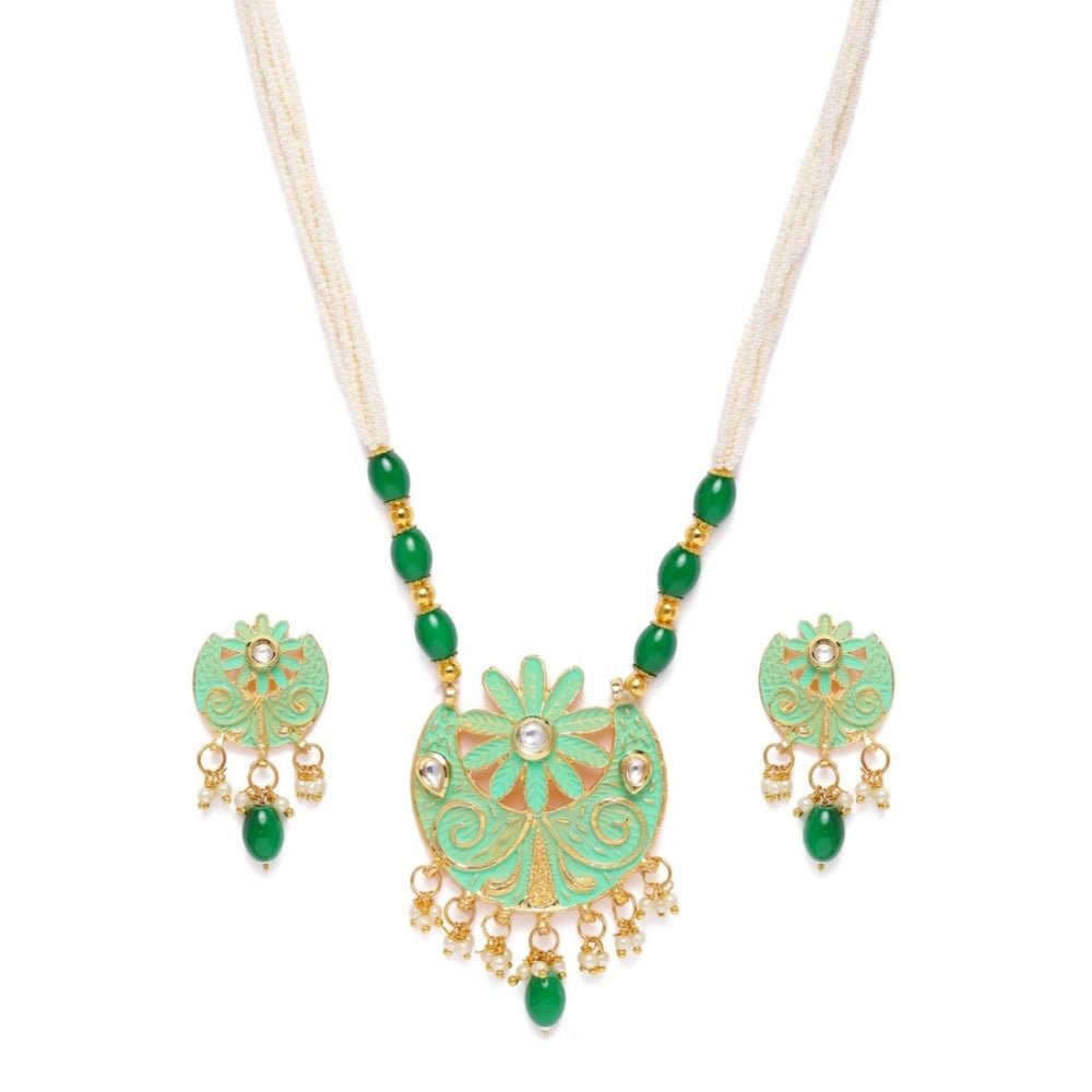 Women's Rose Gold Plated Alloy Necklace & Earings Set (Green) - Image 5
