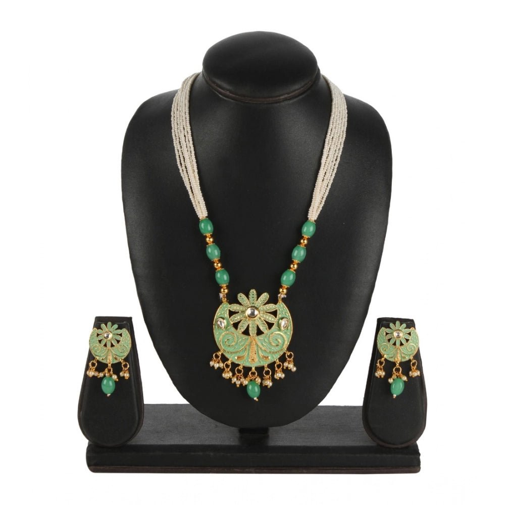Women's Rose Gold Plated Alloy Necklace & Earings Set (Green) - Image 2