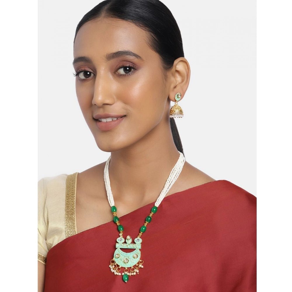 Women's Rose Gold Plated Alloy Necklace & Earings Set (Green) - Image 4