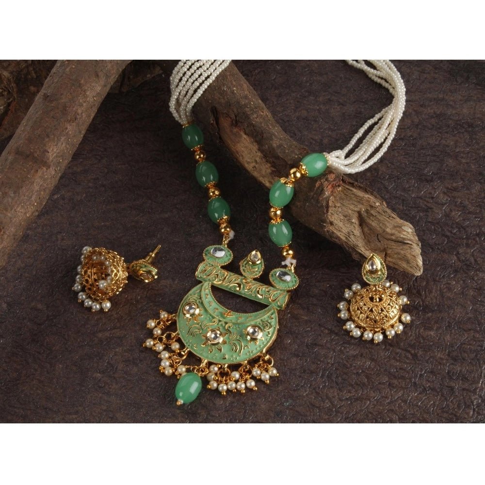 Women's Rose Gold Plated Alloy Necklace & Earings Set (Green) - Image 3