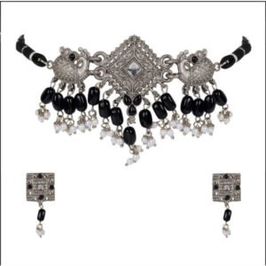Women's Rose Gold Plated Alloy Necklace & Earings Set (Silver)