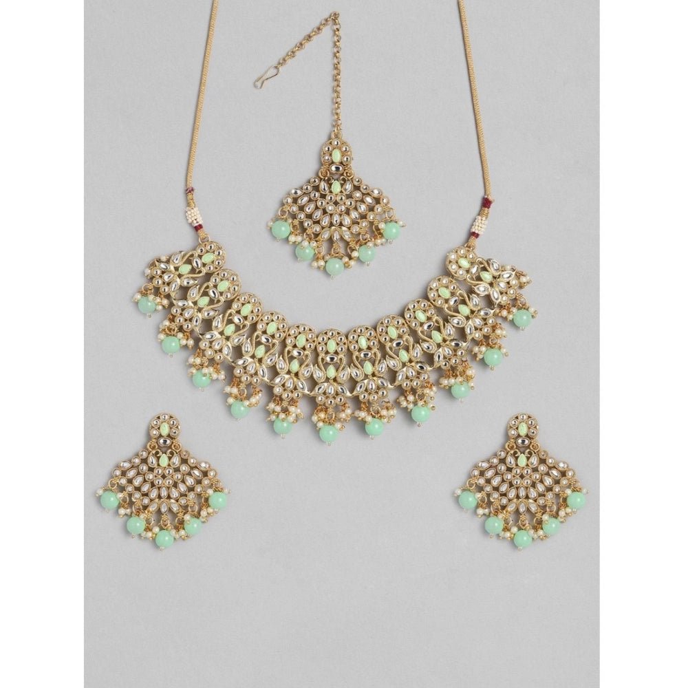 Women's Rose Gold Plated Alloy Necklace & Earings Set (Light Green) - Image 3