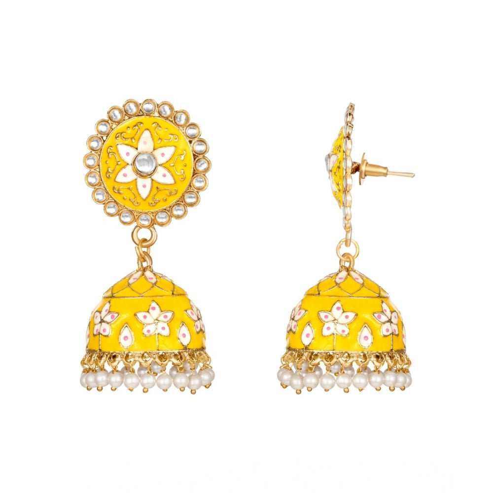 Women's Rose Gold Plated Alloy Earrings (Yellow) - Image 2