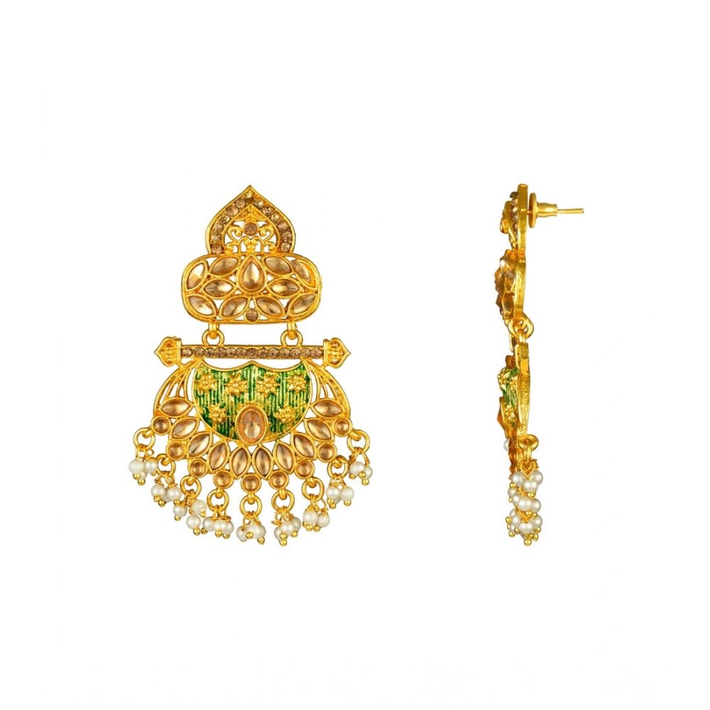 Women's Rose Gold Plated Alloy Kundan Earrings & Mangtikka (Green) - Image 4