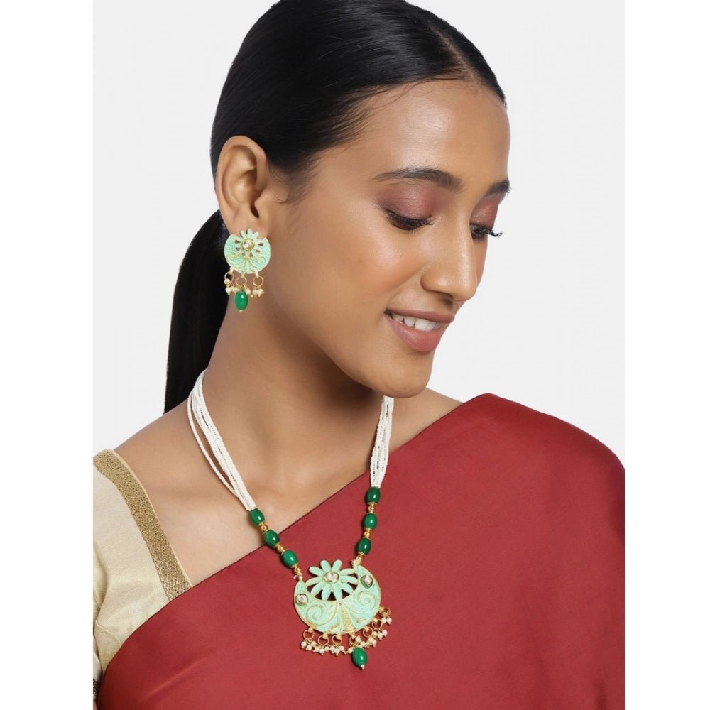 Women's Rose Gold Plated Alloy Necklace & Earings Set (Green) - Image 4