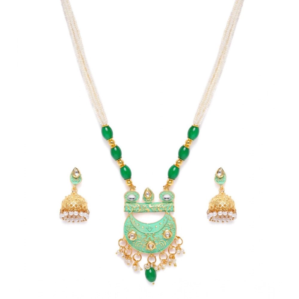 Women's Rose Gold Plated Alloy Necklace & Earings Set (Green) - Image 2