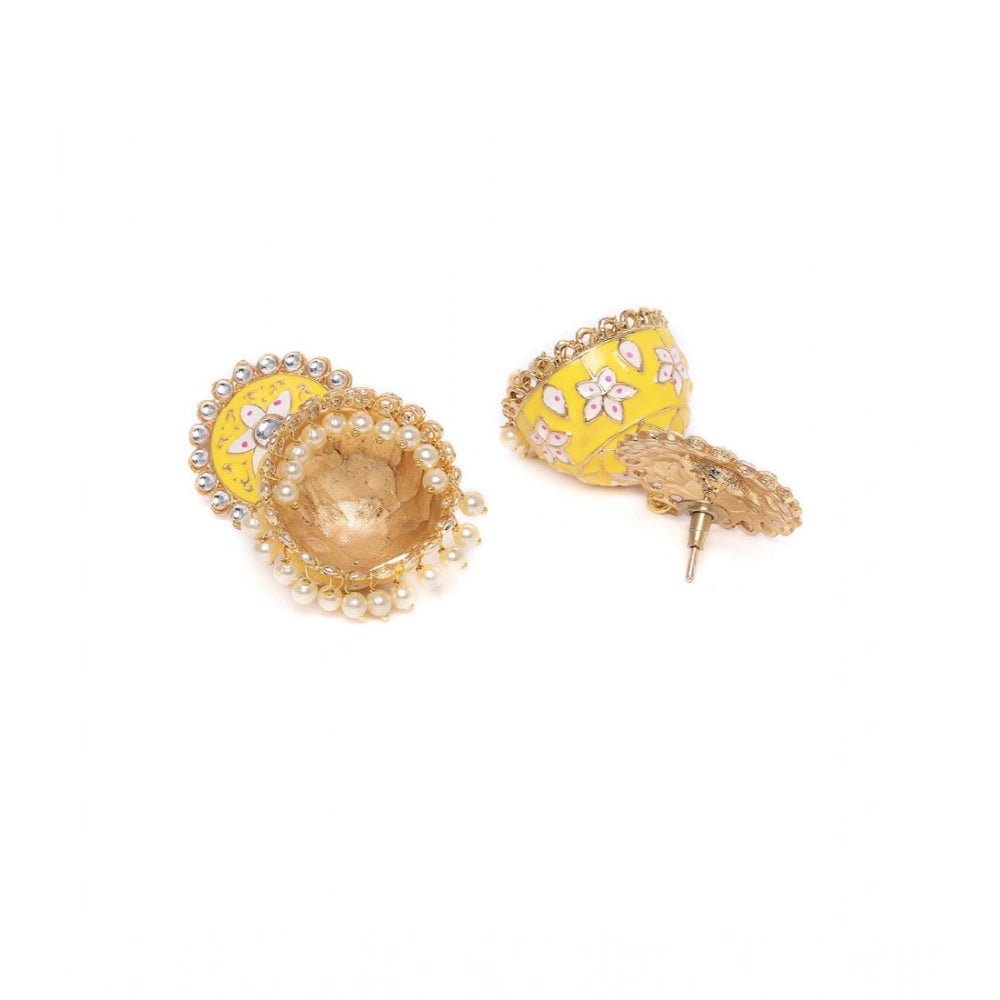 Women's Rose Gold Plated Alloy Earrings (Yellow) - Image 5