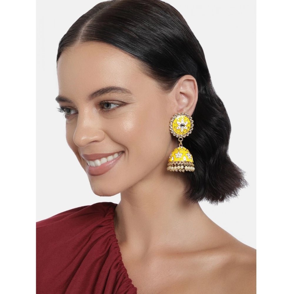 Women's Rose Gold Plated Alloy Earrings (Yellow) - Image 3