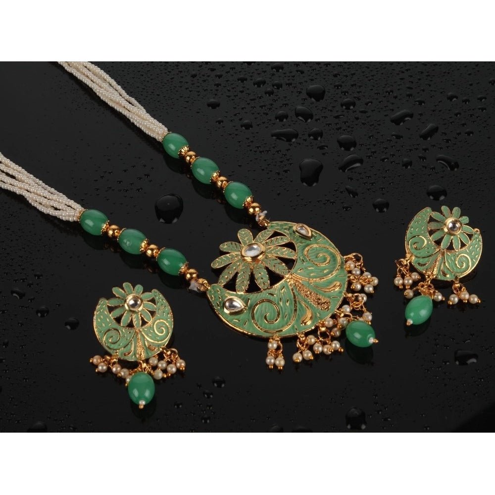Women's Rose Gold Plated Alloy Necklace & Earings Set (Green) - Image 3