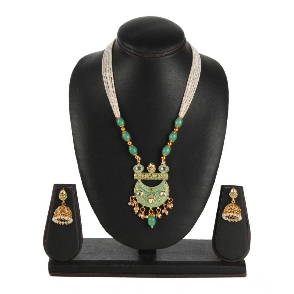Women's Rose Gold Plated Alloy Necklace & Earings Set (Green) - Image 5