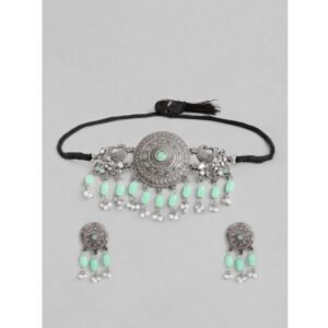 Women's Rose Gold Plated Alloy Necklace & Earings Set (Light Green)