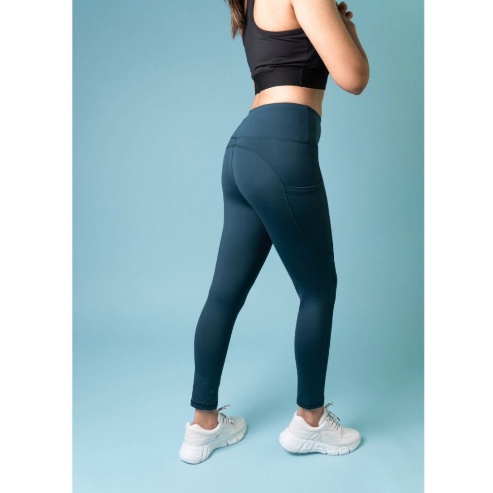 Polyster Solid Sport Leggings (Blue) - Image 4