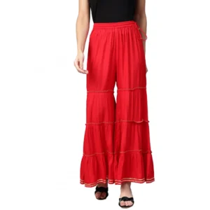 Casual Solid Rayon Sharara (Red)