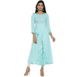 Casual 3/4 th Sleeve Embroidery Rayon Kurti (Sky Blue)