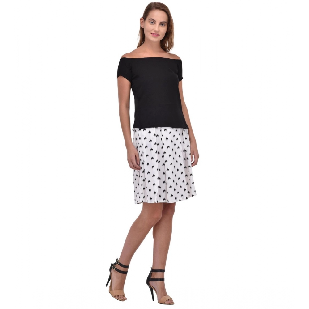 Cotton Blend Solid Short Sleeves Dress (Black) - Image 3