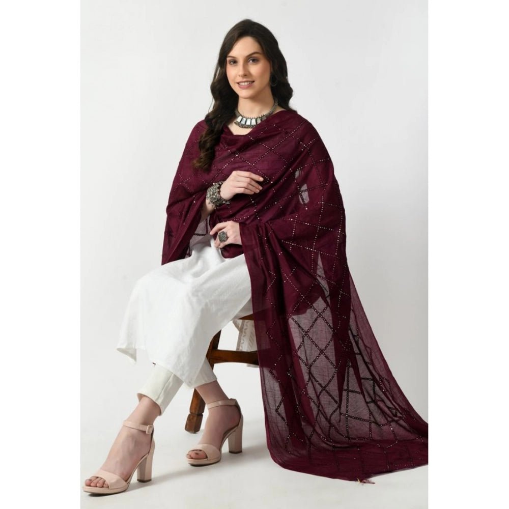 Women's Chanderi Self Design Dupatta (Wine, Length: Free Size) - Image 4