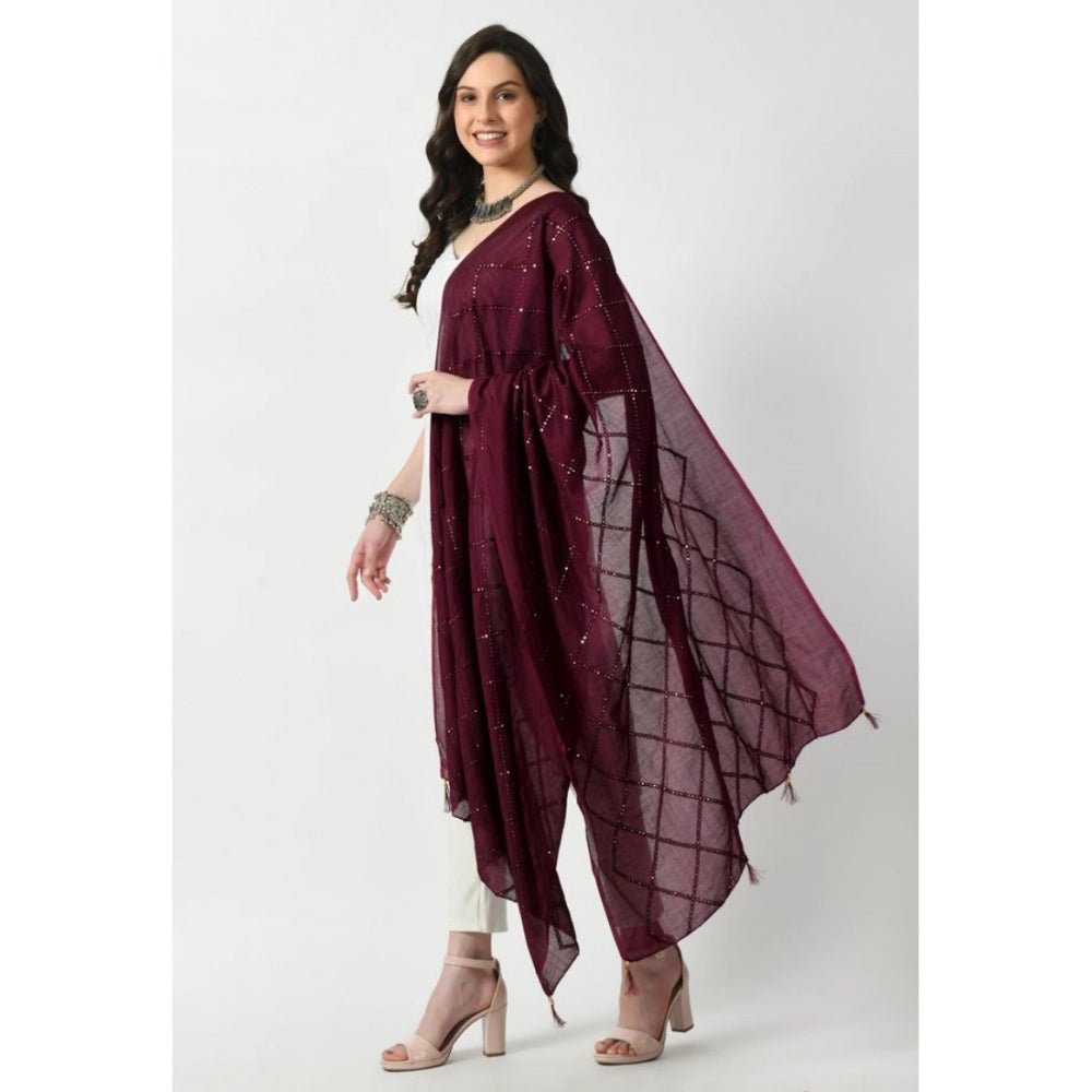 Women's Chanderi Self Design Dupatta (Wine, Length: Free Size) - Image 3