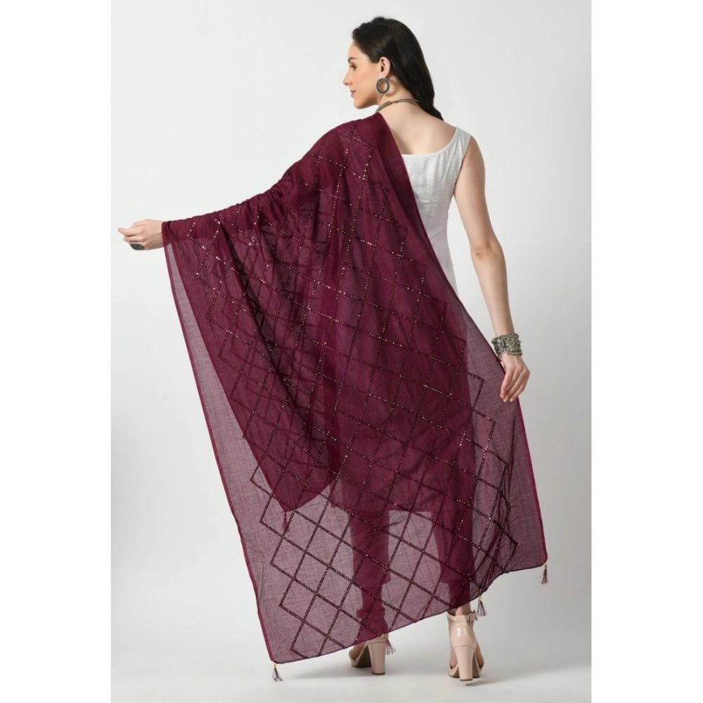 Women's Chanderi Self Design Dupatta (Wine, Length: Free Size) - Image 2