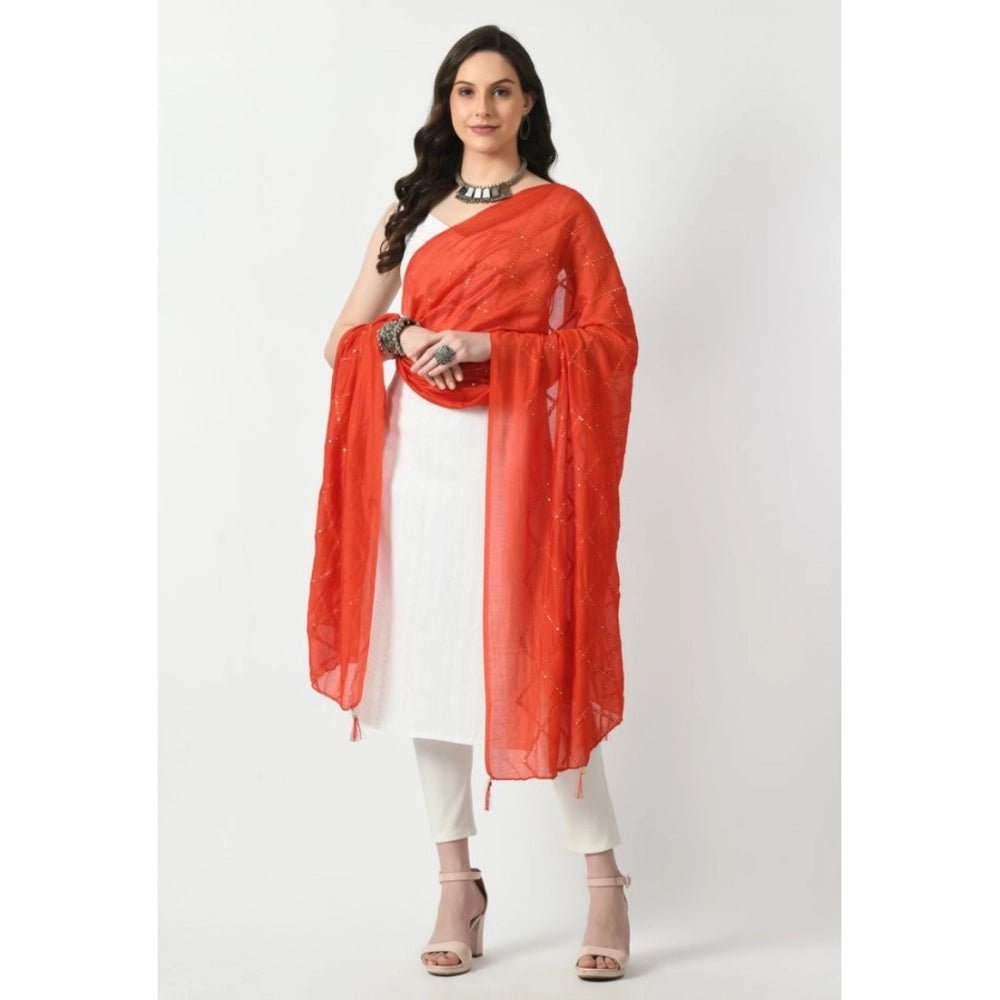 Women's Chanderi Self Design Dupatta (Orange, Length: Free Size) - Image 4