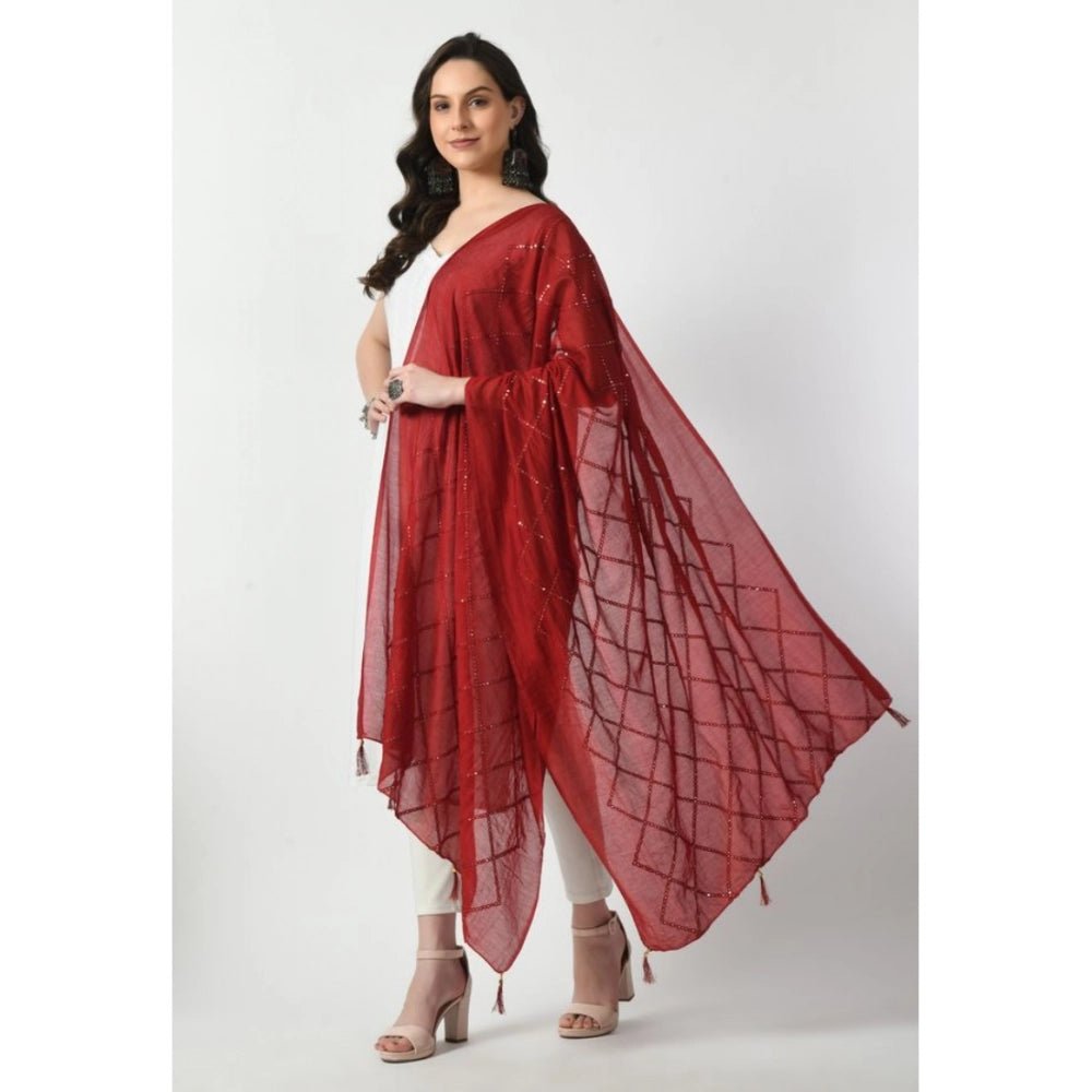 Women's Chanderi Self Design Dupatta (Maroon, Length: Free Size) - Image 3