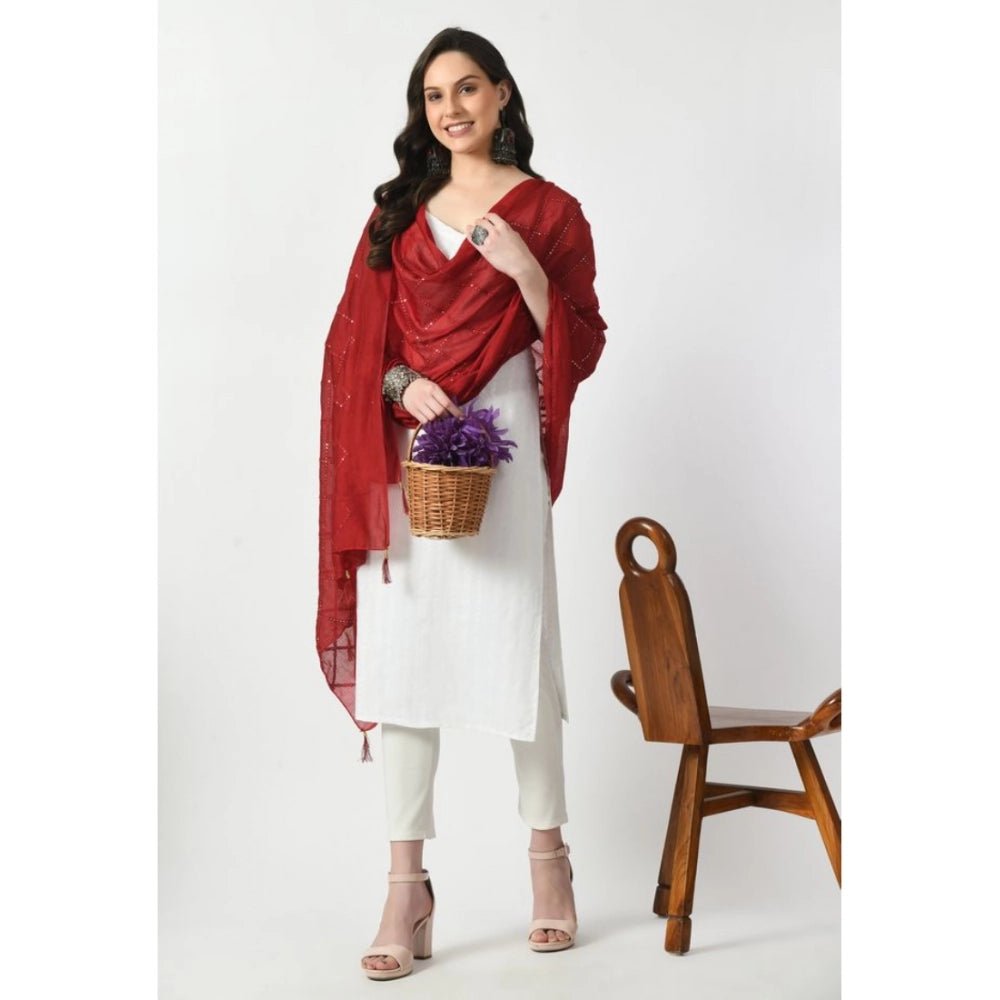 Women's Chanderi Self Design Dupatta (Maroon, Length: Free Size) - Image 4