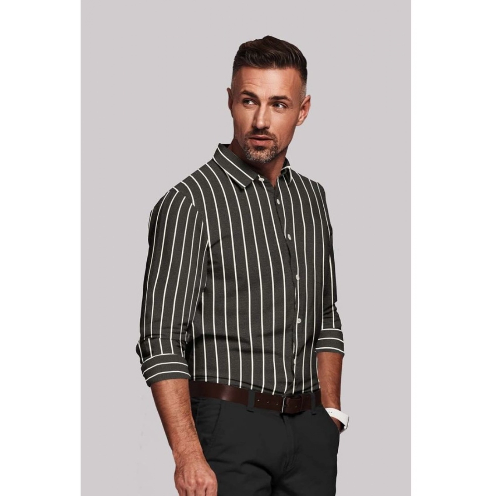 Cotton Blended Striped Full Sleeve Shirt (Black-White) - Image 4