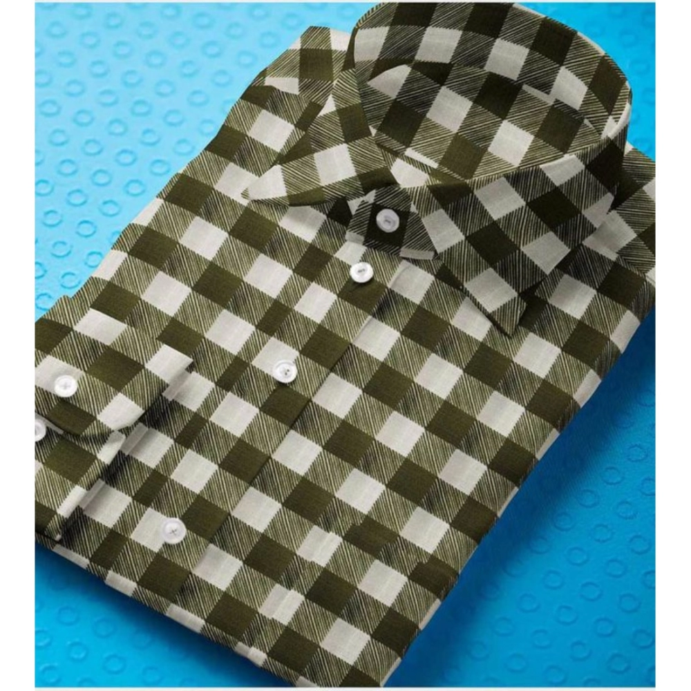 Cotton Blended Checked Full Sleeve Shirt (White-Green) - Image 3