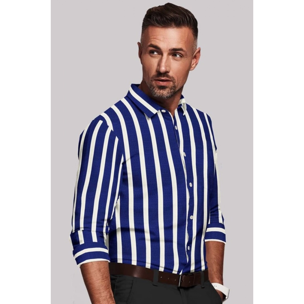 Cotton Blended Striped Full Sleeve Shirt (White-Blue) - Image 4