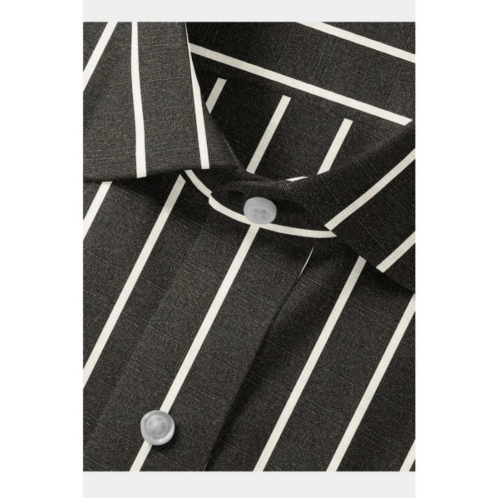 Cotton Blended Striped Full Sleeve Shirt (Black-White) - Image 2