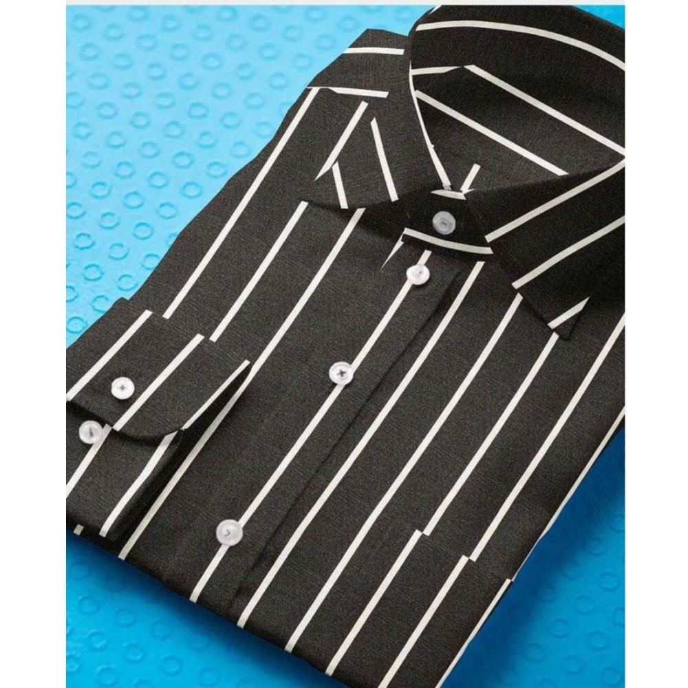 Cotton Blended Striped Full Sleeve Shirt (Black-White) - Image 3