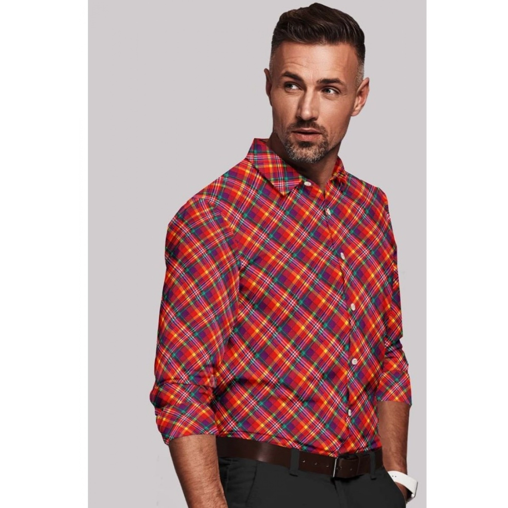 Cotton Blended Checked Full Sleeve Shirt (Red) - Image 4
