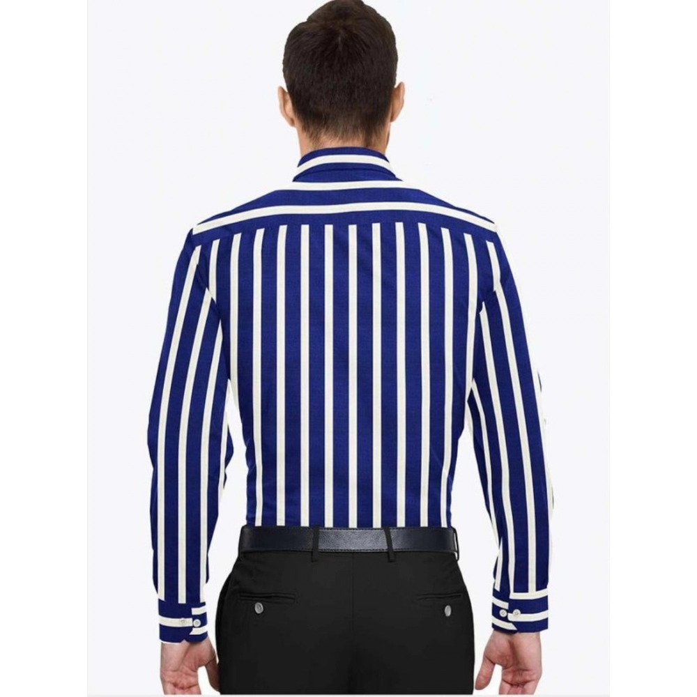 Cotton Blended Striped Full Sleeve Shirt (White-Blue) - Image 6