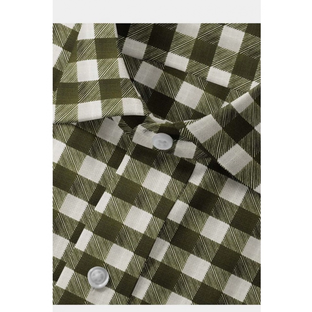 Cotton Blended Checked Full Sleeve Shirt (White-Green) - Image 2