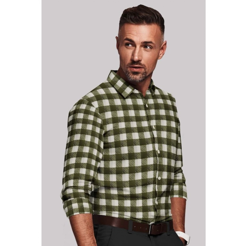 Cotton Blended Checked Full Sleeve Shirt (White-Green) - Image 4