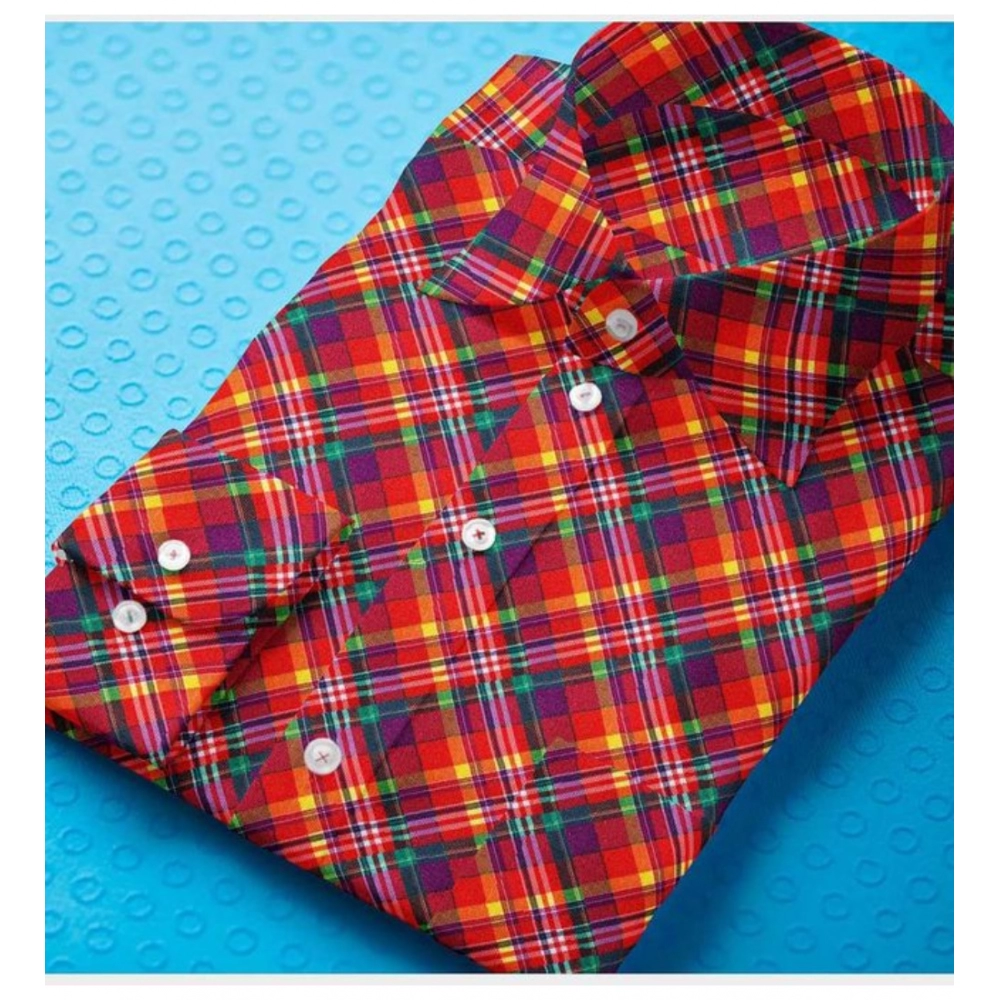 Cotton Blended Checked Full Sleeve Shirt (Red) - Image 3