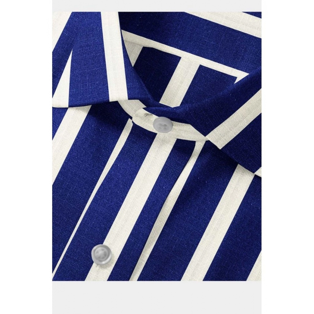Cotton Blended Striped Full Sleeve Shirt (White-Blue) - Image 2