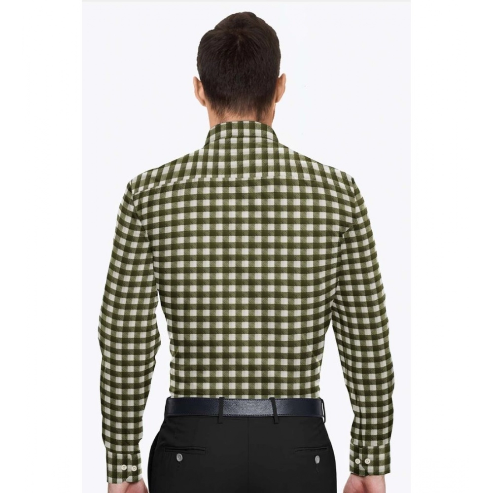 Cotton Blended Checked Full Sleeve Shirt (White-Green) - Image 6