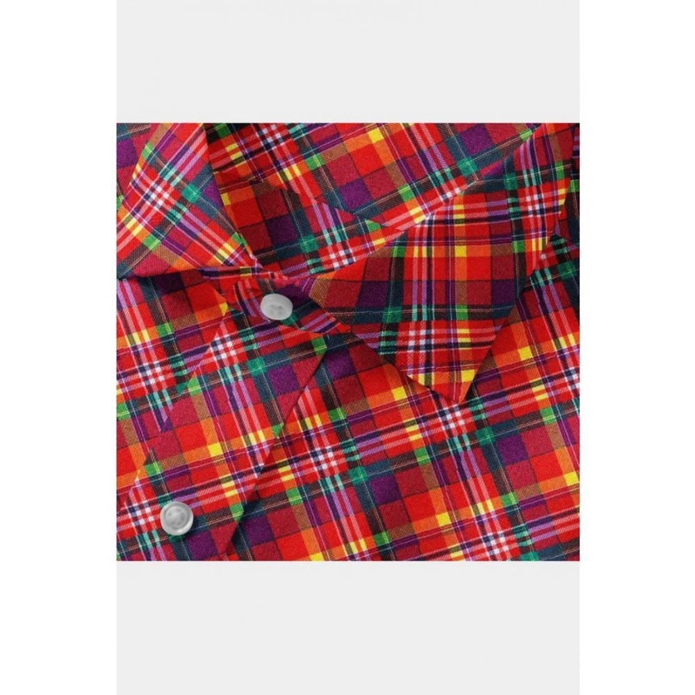 Cotton Blended Checked Full Sleeve Shirt (Red) - Image 2