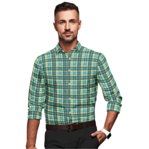 Cotton Blended Checked Full Sleeve Shirt (Green-Yellow)