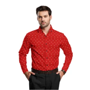 Cotton Blended Printed Full Sleeve Shirt (Red)
