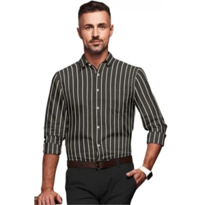 Cotton Blended Striped Full Sleeve Shirt (Black-White)