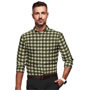 Cotton Blended Checked Full Sleeve Shirt (White-Green)