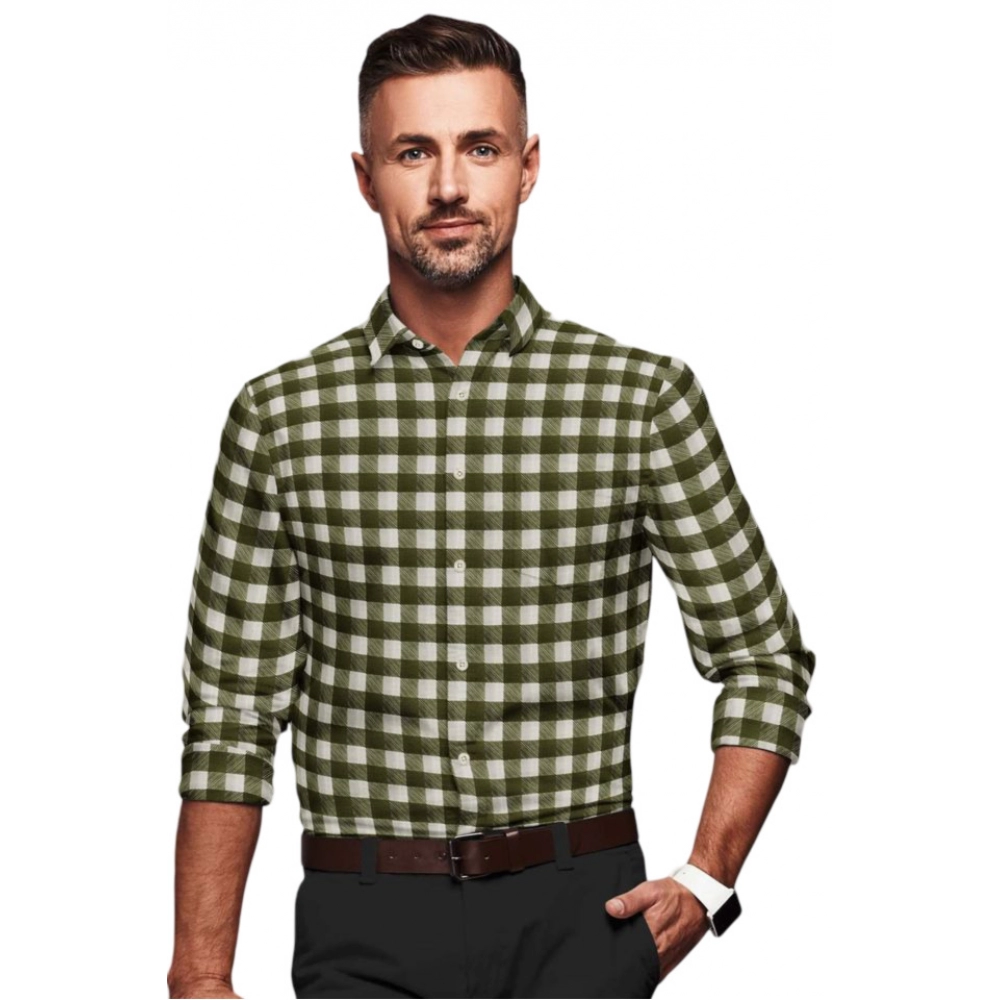 Cotton Blended Checked Full Sleeve Shirt (White-Green)