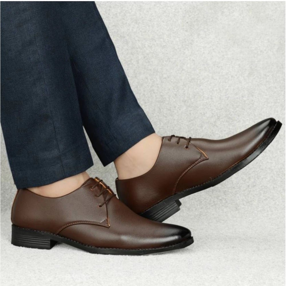 Men's Faux Leather Formal Shoes (Brown) - Image 2