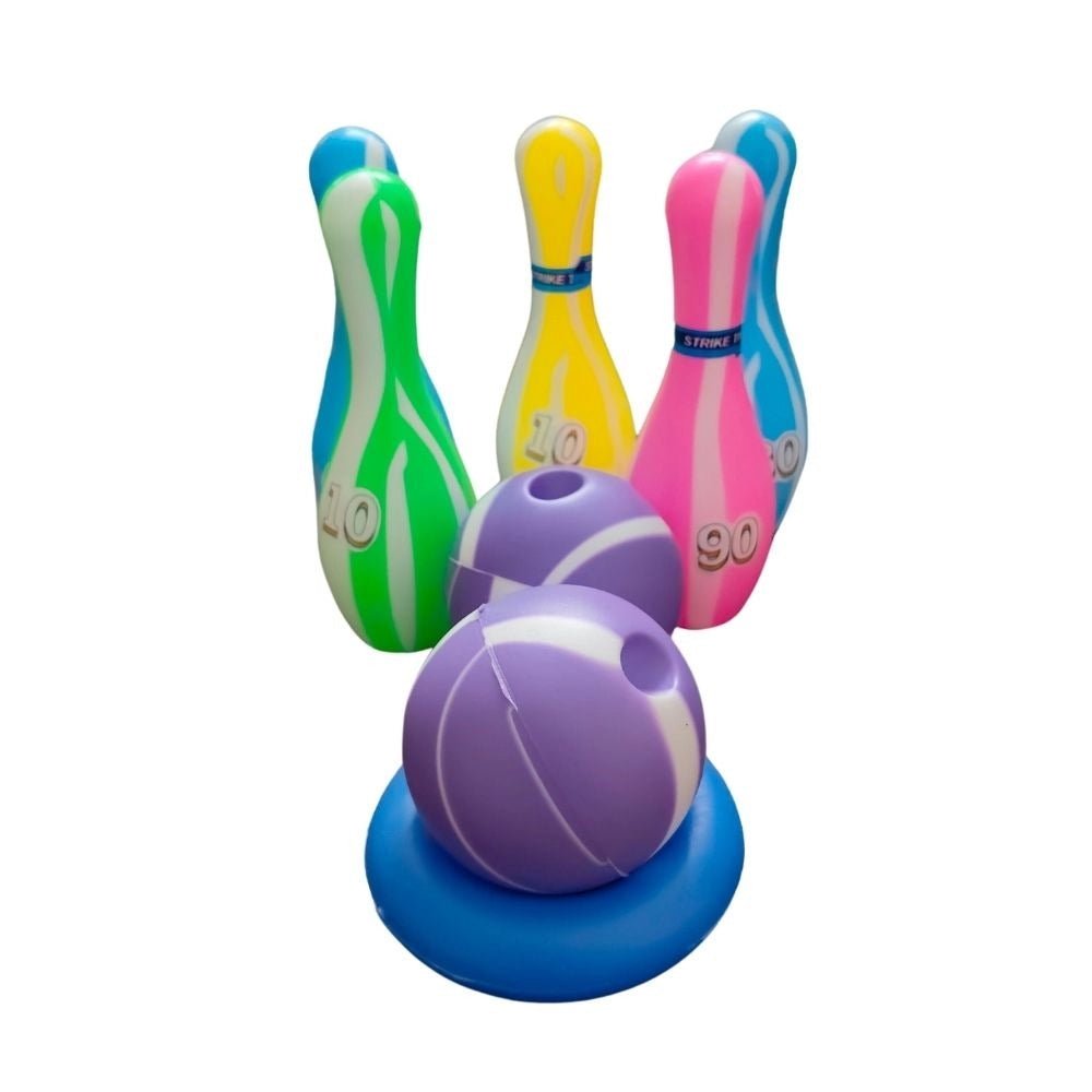 Junior Bowling Set With 5 Bottles 2 Balls And 1 Ball Stand Ring | Plastic | Toys| 1+ Years - Image 3
