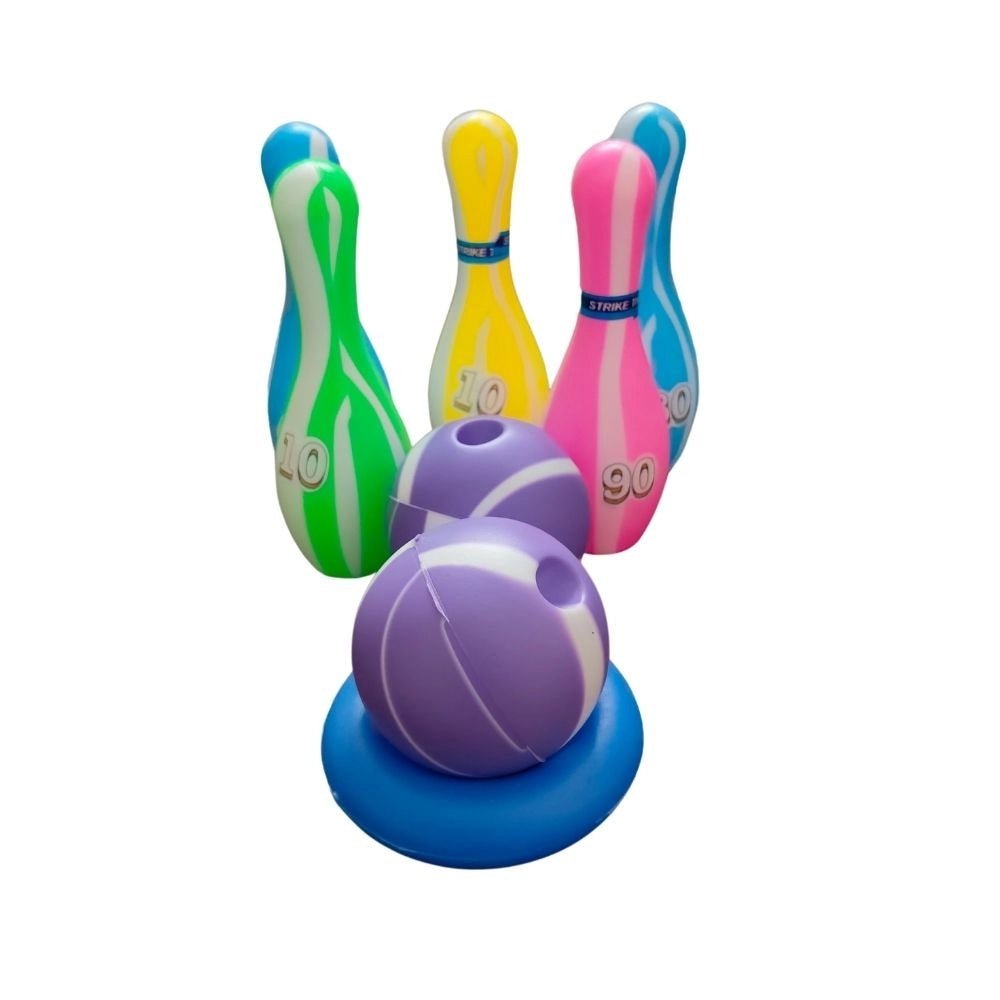 Junior Bowling Set With 5 Bottles 2 Balls And 1 Ball Stand Ring | Plastic | Toys| 1+ Years - Image 2